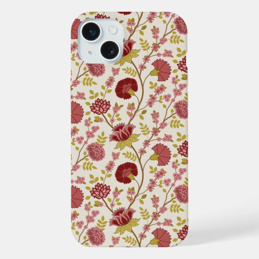Jacobean Floral Pattern Reds Pinks Gold Cream iPhone Hoesje (Achterkant)