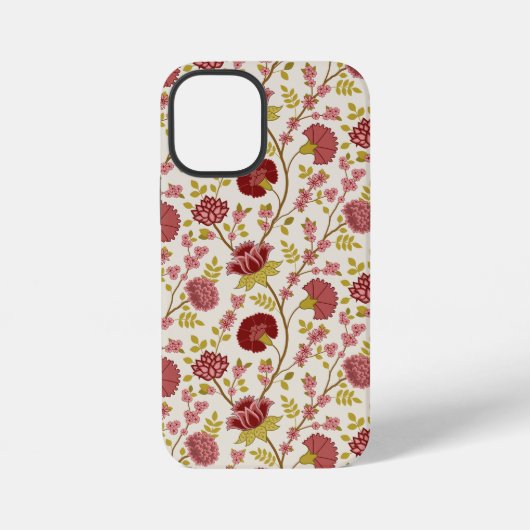 Jacobean Floral Pattern Reds Pinks Gold Cream iPhone Hoesje (Achterkant)