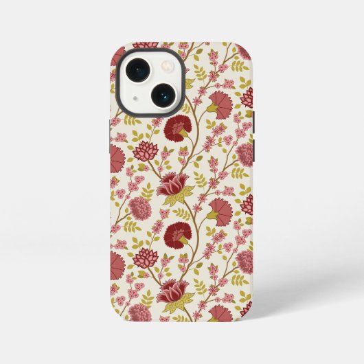 Jacobean Floral Pattern Reds Pinks Gold Cream iPhone Hoesje (Achterkant)