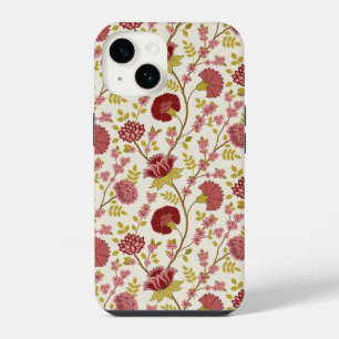 Jacobean Floral Pattern Reds Pinks Gold Cream iPhone 14 Hoesje