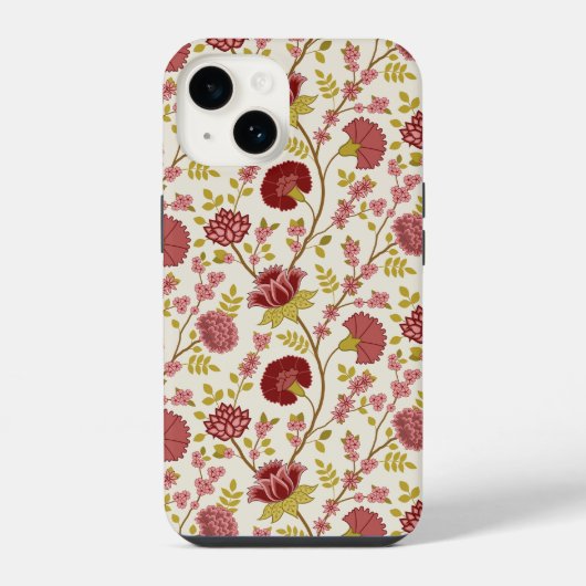 Jacobean Floral Pattern Reds Pinks Gold Cream iPhone Hoesje (Achterkant)