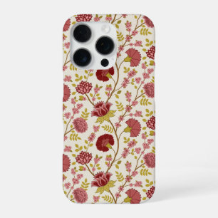 Jacobean Floral Pattern Reds Pinks Gold Cream iPhone 16 Pro Hoesje