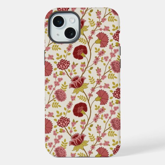 Jacobean Floral Pattern Reds Pinks Gold Cream iPhone Hoesje (Achterkant)