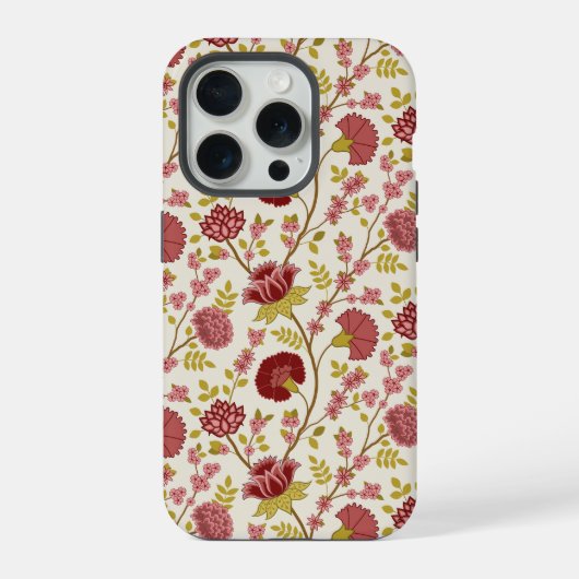 Jacobean Floral Pattern Reds Pinks Gold Cream iPhone Hoesje (Achterkant)