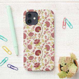 Jacobean Floral Pattern Reds Pinks Gold Cream iPhone 12 Hoesje