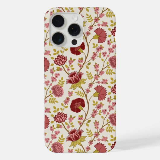 Jacobean Floral Pattern Reds Pinks Gold Cream iPhone Hoesje (Achterkant)