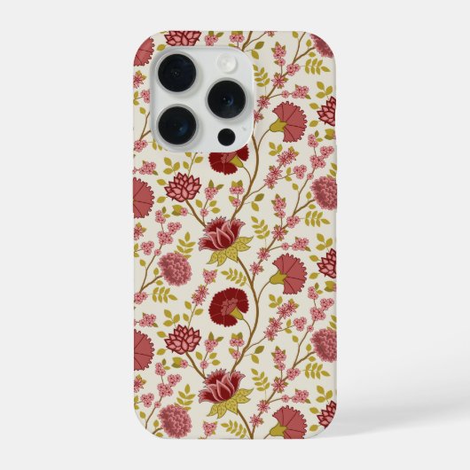 Jacobean Floral Pattern Reds Pinks Gold Cream iPhone Hoesje (Achterkant)