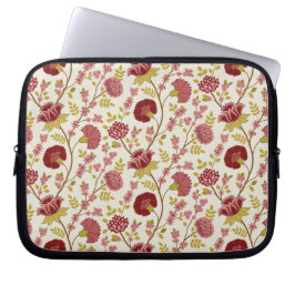 Jacobean Floral Pattern Reds Pinks Gold Cream Laptop Sleeve