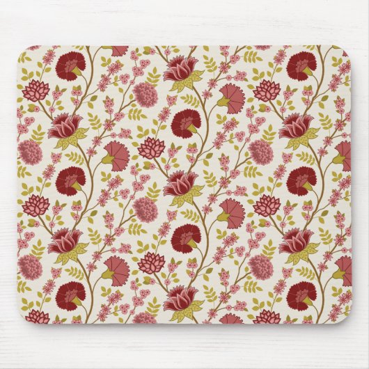 Jacobean Floral Pattern Reds Pinks Gold Cream Muismat (Voorkant)
