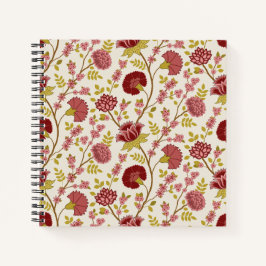 Jacobean Floral Pattern Reds Pinks Gold Cream Notitieboek