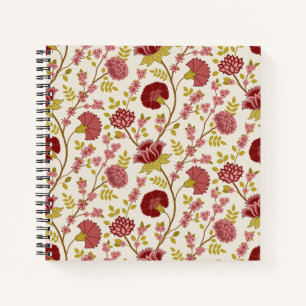 Jacobean Floral Pattern Reds Pinks Gold Cream Notitieboek