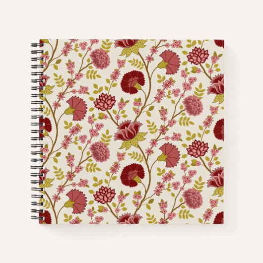 Jacobean Floral Pattern Reds Pinks Gold Cream Notitieboek (Voorkant)