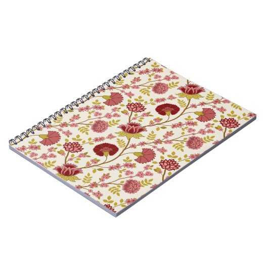 Jacobean Floral Pattern Reds Pinks Gold Cream Notitieboek (Linkerzijde)