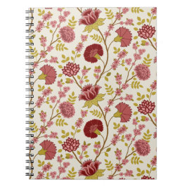 Jacobean Floral Pattern Reds Pinks Gold Cream Notitieboek