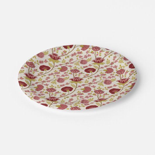 Jacobean Floral Pattern Reds Pinks Gold Cream Papieren Bordje (Gekanteld)