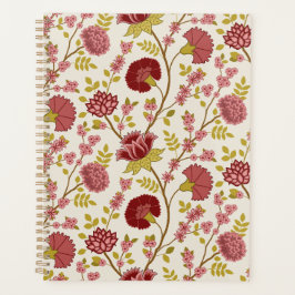 Jacobean Floral Pattern Reds Pinks Gold Cream Planner
