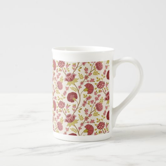 Jacobean Floral Pattern Reds Pinks Gold Cream Porselein Kop (Rechts)