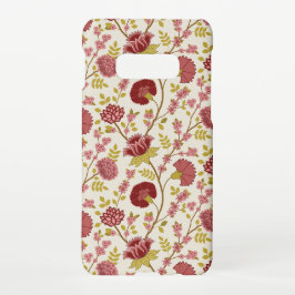Jacobean Floral Pattern Reds Pinks Gold Cream Samsung Galaxy S10E Hoesje