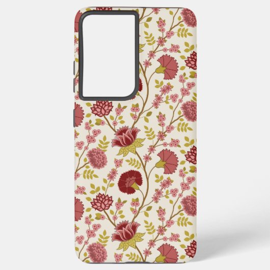Jacobean Floral Pattern Reds Pinks Gold Cream Samsung Galaxy Hoesje (Achterkant)