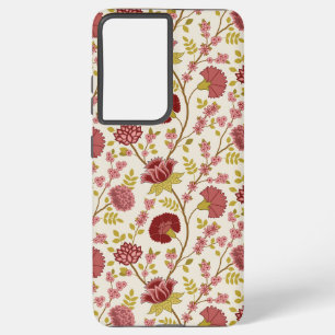Jacobean Floral Pattern Reds Pinks Gold Cream Samsung Galaxy Hoesje