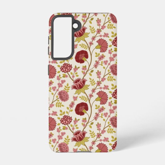 Jacobean Floral Pattern Reds Pinks Gold Cream Samsung Galaxy Hoesje (Achterkant)