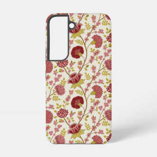 Jacobean Floral Pattern Reds Pinks Gold Cream Samsung Galaxy Hoesje