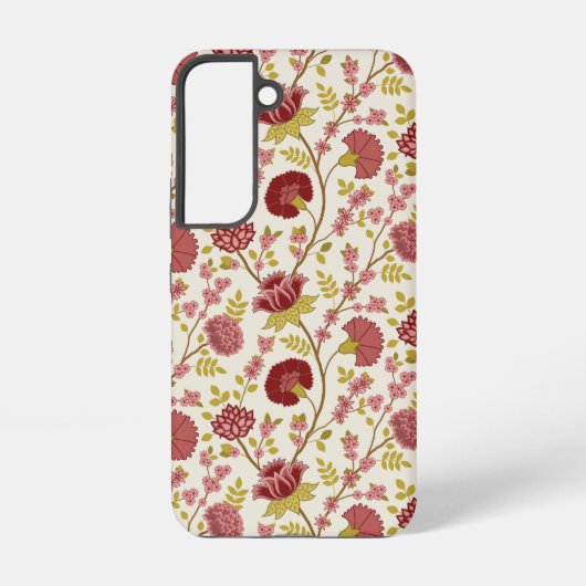 Jacobean Floral Pattern Reds Pinks Gold Cream Samsung Galaxy Hoesje (Achterkant)