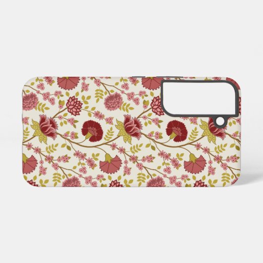 Jacobean Floral Pattern Reds Pinks Gold Cream Samsung Galaxy Hoesje (Achterkant horizontaal)