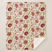 Jacobean Floral Pattern Reds Pinks Gold Cream Sherpa Deken (Voorkant)