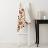 Jacobean Floral Pattern Reds Pinks Gold Cream Sherpa Deken (In situ)