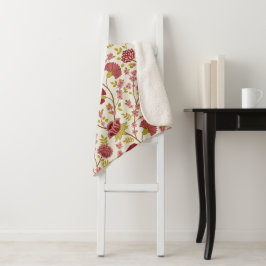 Jacobean Floral Pattern Reds Pinks Gold Cream Sherpa Deken