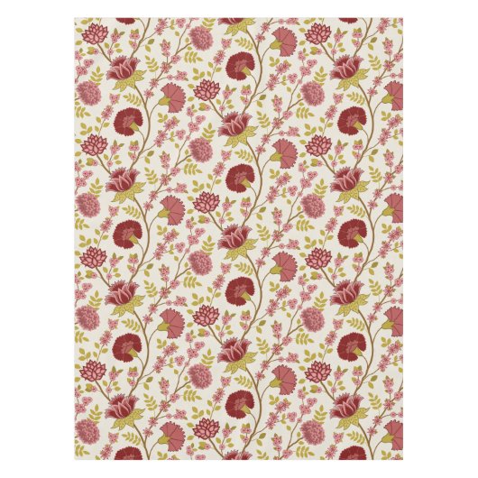 Jacobean Floral Pattern Reds Pinks Gold Cream Tafelkleed (Voorkant)
