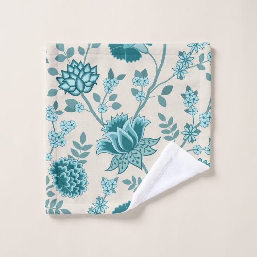Jacobean Floral Pattern Teals op Cream Bad Handdoek (Wasdoekje)