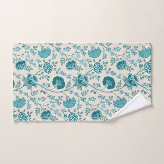 Jacobean Floral Pattern Teals op Cream Bad Handdoek (Handdoek)