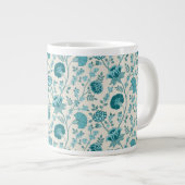 Jacobean Floral Pattern Teals op Cream Grote Koffiekop (Voorkant rechts)