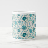 Jacobean Floral Pattern Teals op Cream Grote Koffiekop (Voorkant)