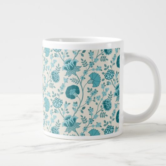 Jacobean Floral Pattern Teals op Cream Grote Koffiekop (Rechts)