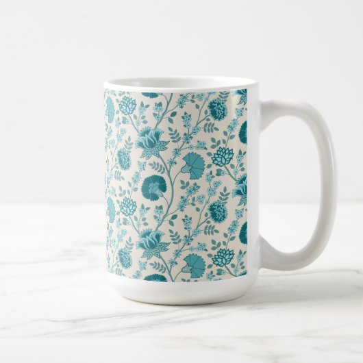 Jacobean Floral Pattern Teals op Cream Koffiemok (Rechts)