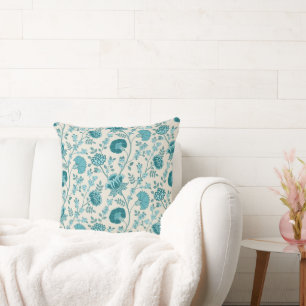 Jacobean Floral Pattern Teals op Cream Kussen