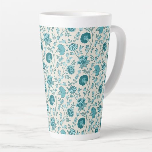 Jacobean Floral Pattern Teals op Cream Latte Mok (Rechterhoek)