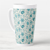 Jacobean Floral Pattern Teals op Cream Latte Mok (Linkerhoek)