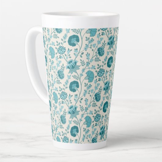 Jacobean Floral Pattern Teals op Cream Latte Mok (Linkerhoek)