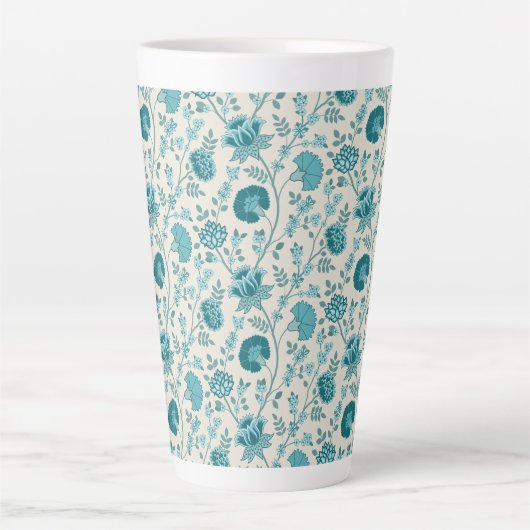 Jacobean Floral Pattern Teals op Cream Latte Mok (Voorkant)
