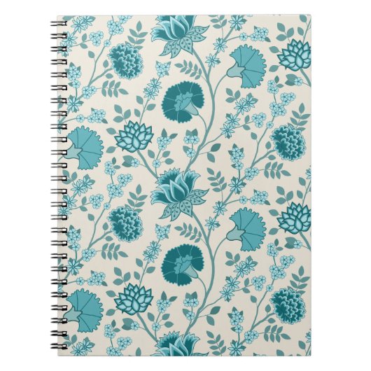 Jacobean Floral Pattern Teals op Cream Notitieboek (Voorkant)