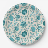 Jacobean Floral Pattern Teals op Cream Papieren Bordje (Voorkant)