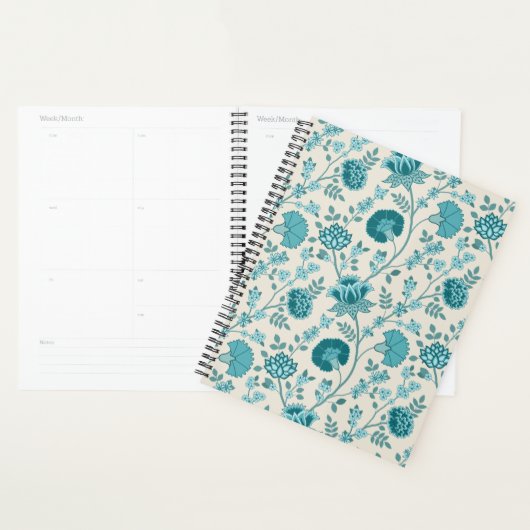 Jacobean Floral Pattern Teals op Cream Planner (Display)