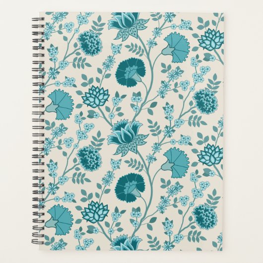 Jacobean Floral Pattern Teals op Cream Planner (Voorkant)