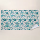 Jacobean Floral Pattern Teals op Cream Strandlaken (Voorkant)