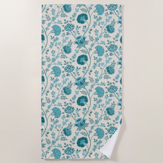 Jacobean Floral Pattern Teals op Cream Strandlaken (Voorkant)