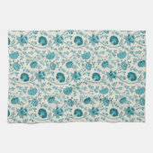 Jacobean Floral Pattern Teals op Cream Theedoek (Horizontaal)